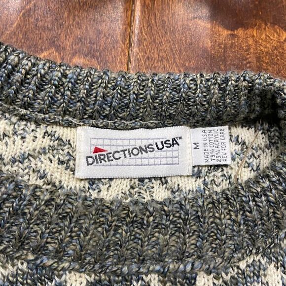 New Dimensions Vintage Gray Cream Crewneck Acrylic Sweater Men's Size Medium - Picture 6 of 8